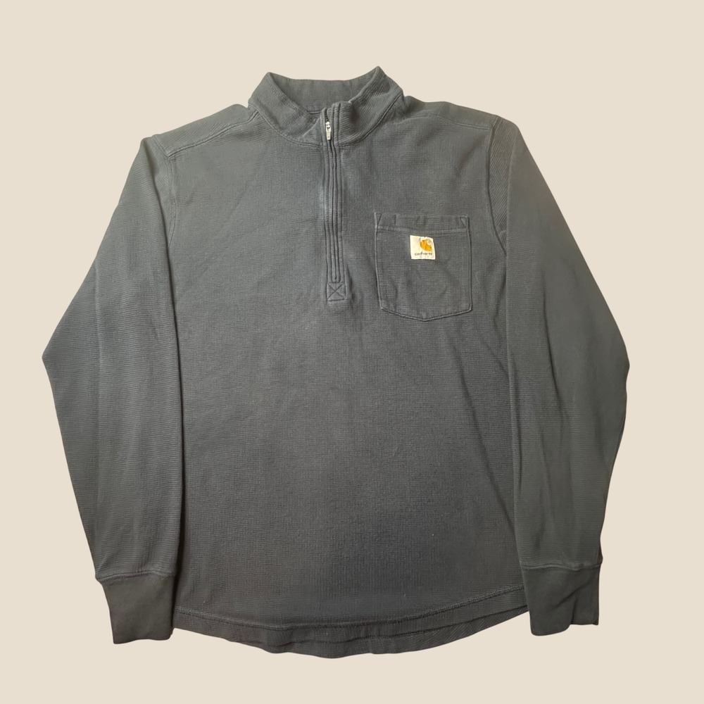 Carhartt Pullover Mens M 103362 NVY Relaxed Fit Navy Blue Quarter Zip Pocket